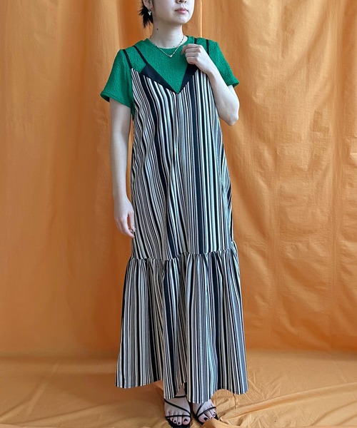 LHELBIE（レルビエ）の「ストライプキャミワンピース（ワンピース・レディース・ブラック/ライトベージュ/レッド・M）」の18枚目の写真