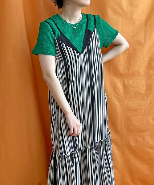 LHELBIE（レルビエ）の「ストライプキャミワンピース（ワンピース・レディース・ブラック/ライトベージュ/レッド・M）」の20枚目の写真