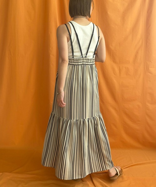 LHELBIE（レルビエ）の「ストライプキャミワンピース（ワンピース・レディース・ブラック/ライトベージュ/レッド・M）」の7枚目の写真