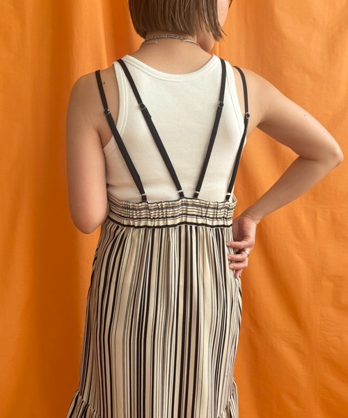 LHELBIE（レルビエ）の「ストライプキャミワンピース（ワンピース・レディース・ブラック/ライトベージュ/レッド・M）」の12枚目の写真