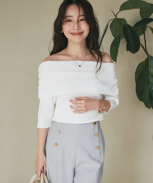 ラブティックボンボン クールタッチUVオフショルリブニット セール】【最強美人見え】クールタッチUVオフショルリブニット（ニット