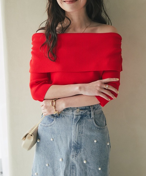 セール】【最強美人見え】クールタッチUVオフショルリブニット