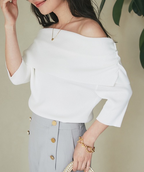 ラブティックボンボン クールタッチUVオフショルリブニット 最強美人見え】クールタッチUVオフショルリブニット | La