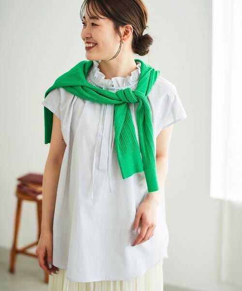 le.coeur blanc(ルクールブラン)の「ストライプフリルカラーブラウス(シャツ/ブラウス・レディース・ホワイト系その他/ブルー系その他2・38)」の1枚目の写真