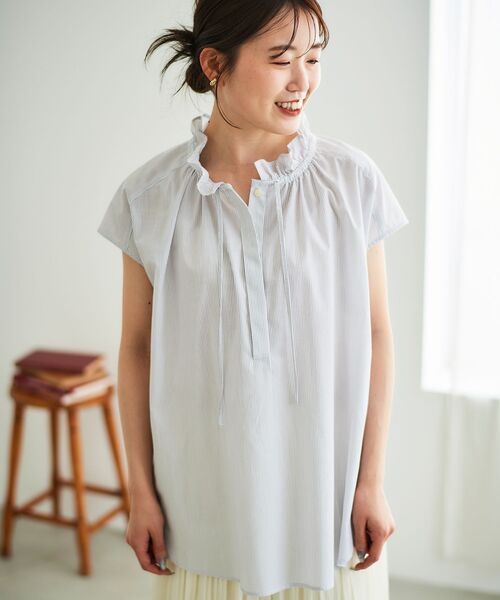 le.coeur blanc(ルクールブラン)の「ストライプフリルカラーブラウス(シャツ/ブラウス・レディース・ホワイト系その他/ブルー系その他2・38)」の8枚目の写真