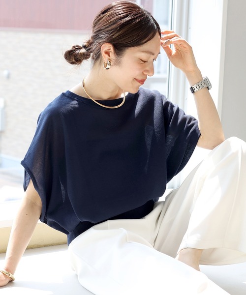 Aletta vita(アレッタビータ)の「後ろボタン2WAYシアー半袖プルオーバー(ニット/セーター・レディース・ネイビー/ブラック/杢グレー・M)」の21枚目の写真