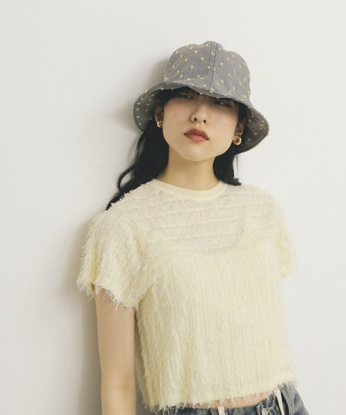 KBF（ケイビーエフ）の「刺繍チェックチューリップHAT（ハット・レディース・ブルー系その他/ブラック系その他・ONE）」の12枚目の写真