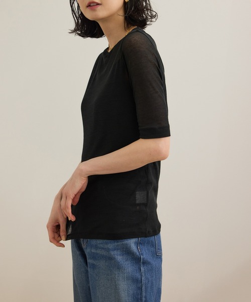 ROPE'（ロペ）の「シアーフライス5分袖プルオーバー（Tシャツ/カットソー・レディース・ホワイト/ブラック・FREE）」の10枚目の写真