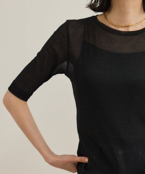 ROPE'（ロペ）の「シアーフライス5分袖プルオーバー（Tシャツ/カットソー・レディース・ホワイト/ブラック・FREE）」の12枚目の写真
