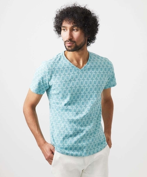 MICHEL KLEIN HOMME (ミッシェルクランオム)の「《日本製》リンクスVネック半袖カットソー(Tシャツ/カットソー・メンズ・ホワイト/カーキ/ネイビー・MEDIUM/LARGE/X-LARGE)」の2枚目の写真