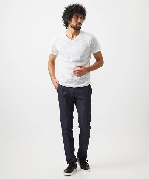 MICHEL KLEIN HOMME (ミッシェルクランオム)の「《日本製》リンクスVネック半袖カットソー(Tシャツ/カットソー・メンズ・ホワイト/カーキ/ネイビー・MEDIUM/LARGE/X-LARGE)」の4枚目の写真