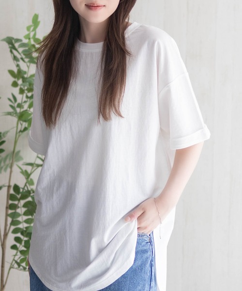 セール】NAVY SARARI チュニック丈Tシャツ【接触冷感】（Tシャツ