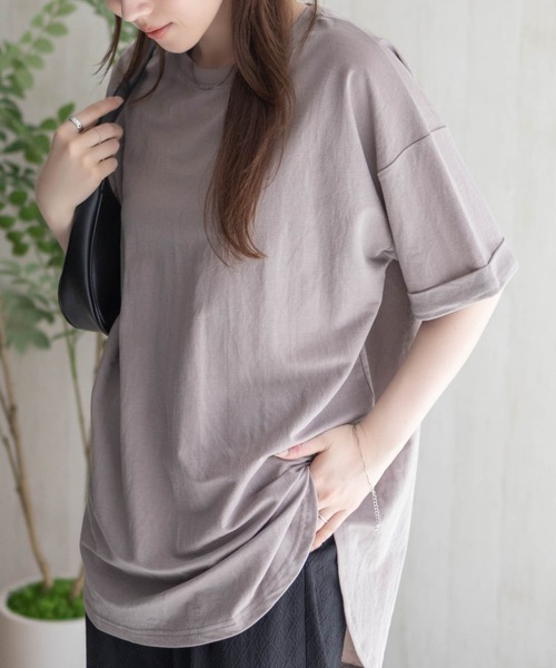 NAVY(ネイビー)の「NAVY SARARI チュニック丈Tシャツ【接触冷感】(Tシャツ/カットソー・レディース・ベージュ/ブラック/ホワイト/ブルーグリーン・M/L)」の20枚目の写真