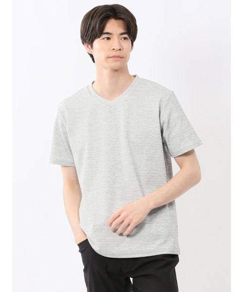 TAKA-Q（タカキュー）の「【ストレッチ】タカキュー ハイストレッチ メランジ Vネック 半袖 Tシャツ（Tシャツ/カットソー・メンズ・ホワイト×ブラック/ネイビー・MEDIUM/LARGE/X-LARGE）」の2枚目の写真