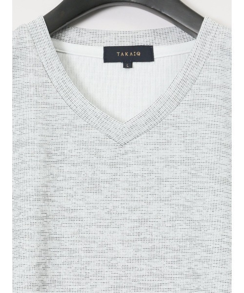 TAKA-Q（タカキュー）の「【ストレッチ】タカキュー ハイストレッチ メランジ Vネック 半袖 Tシャツ（Tシャツ/カットソー・メンズ・ホワイト×ブラック/ネイビー・MEDIUM/LARGE/X-LARGE）」の4枚目の写真