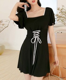 Lace Ladies（レースレディース）の「配色 レースアップ フリル袖 ワンピース 水着（水着・レディース）」