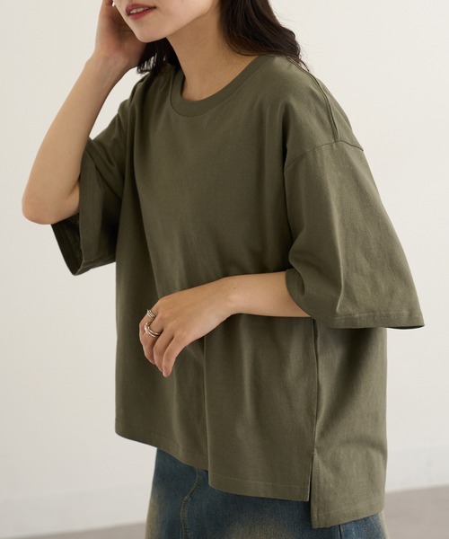 CROSS & STITCH(クロスステッチ)の「【Cross&Stitch】オープンエンド マックスウェイト ウィメンズオーバーTシャツ OE1301(Tシャツ/カットソー・レディース・アーミー/ホワイト/ブラック系1/グレー・M)」の4枚目の写真