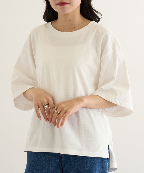 CROSS & STITCH(クロスステッチ)の「【Cross&Stitch】オープンエンド マックスウェイト ウィメンズオーバーTシャツ OE1301(Tシャツ/カットソー・レディース・アーミー/ホワイト/ブラック系1/グレー・M)」の5枚目の写真