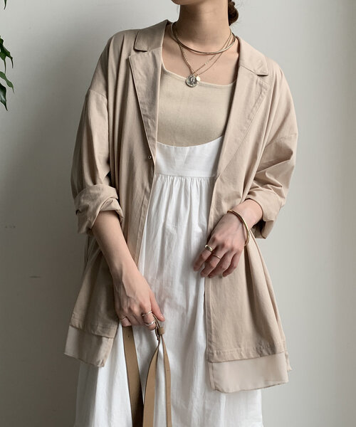 DouDou（ドゥドゥ）の「【WEB限定】 ジョーゼット切替ジャケット（テーラードジャケット・レディース・グレー/ブラック/ベージュ・FREE）」の3枚目の写真