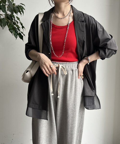 DouDou（ドゥドゥ）の「【WEB限定】 ジョーゼット切替ジャケット（テーラードジャケット・レディース・グレー/ブラック/ベージュ・FREE）」の2枚目の写真