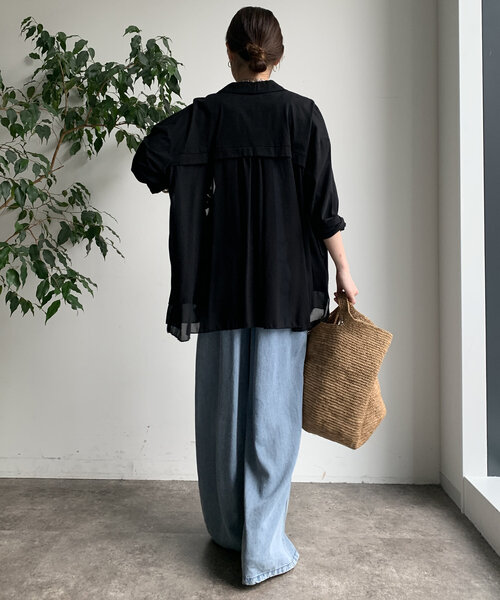 DouDou（ドゥドゥ）の「【WEB限定】 ジョーゼット切替ジャケット（テーラードジャケット・レディース・グレー/ブラック/ベージュ・FREE）」の8枚目の写真