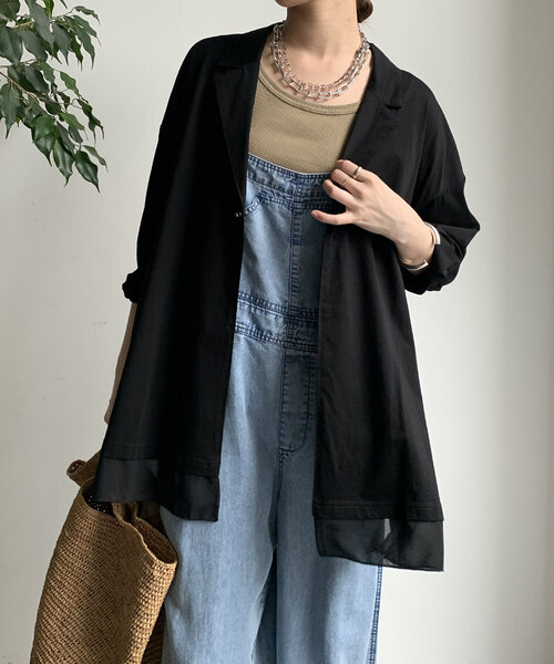 DouDou（ドゥドゥ）の「【WEB限定】 ジョーゼット切替ジャケット（テーラードジャケット・レディース・グレー/ブラック/ベージュ・FREE）」の9枚目の写真