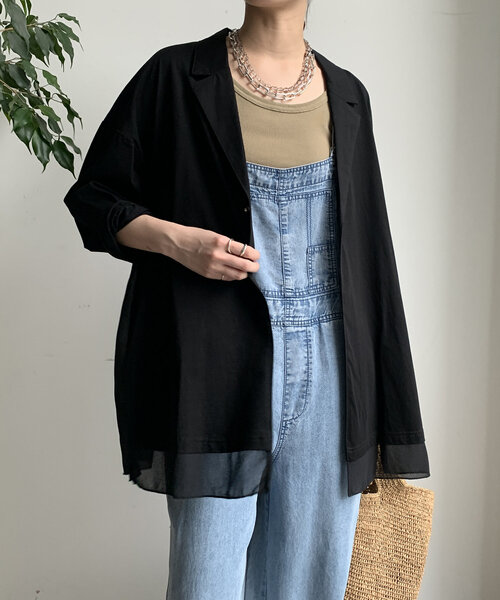 DouDou（ドゥドゥ）の「【WEB限定】 ジョーゼット切替ジャケット（テーラードジャケット・レディース・グレー/ブラック/ベージュ・FREE）」の11枚目の写真