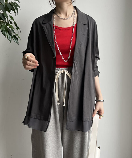 DouDou（ドゥドゥ）の「【WEB限定】 ジョーゼット切替ジャケット（テーラードジャケット・レディース・グレー/ブラック/ベージュ・FREE）」の18枚目の写真