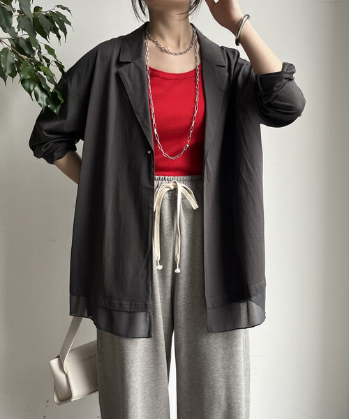DouDou（ドゥドゥ）の「【WEB限定】 ジョーゼット切替ジャケット（テーラードジャケット・レディース・グレー/ブラック/ベージュ・FREE）」の19枚目の写真
