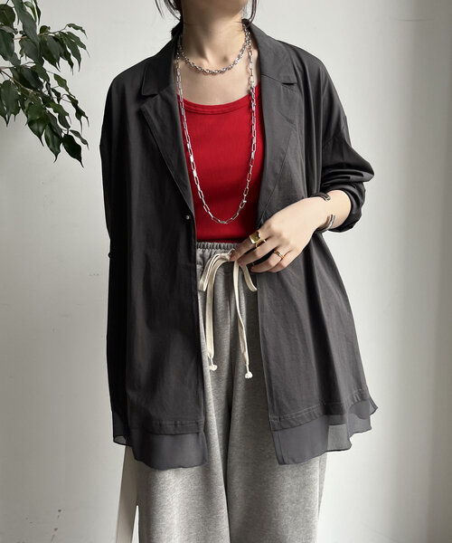 DouDou（ドゥドゥ）の「【WEB限定】 ジョーゼット切替ジャケット（テーラードジャケット・レディース・グレー/ブラック/ベージュ・FREE）」の20枚目の写真