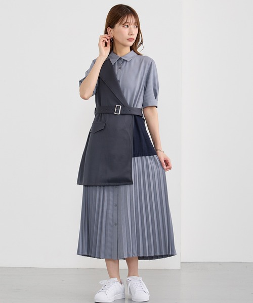 NICOLE CLUB（ニコル　クラブ）の「ジレドッキングワンピース（ワンピース・レディース・サックスブルー/オフホワイト/グレー・MEDIUM）」の3枚目の写真