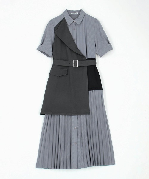 NICOLE CLUB（ニコル　クラブ）の「ジレドッキングワンピース（ワンピース・レディース・サックスブルー/オフホワイト/グレー・MEDIUM）」の15枚目の写真