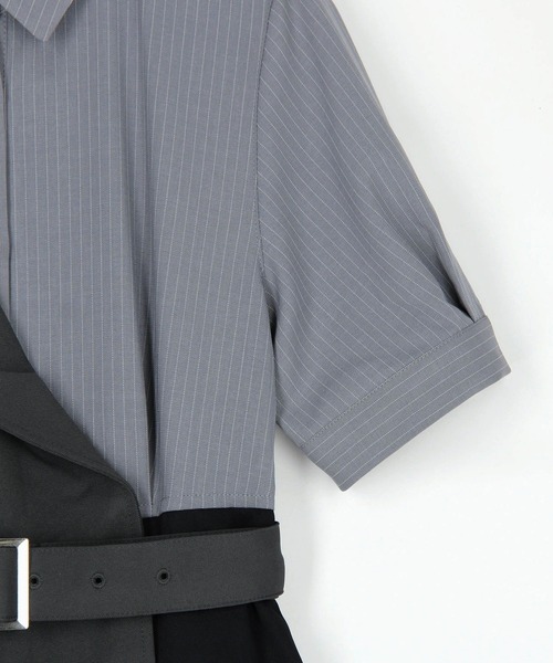 NICOLE CLUB（ニコル　クラブ）の「ジレドッキングワンピース（ワンピース・レディース・サックスブルー/オフホワイト/グレー・MEDIUM）」の19枚目の写真