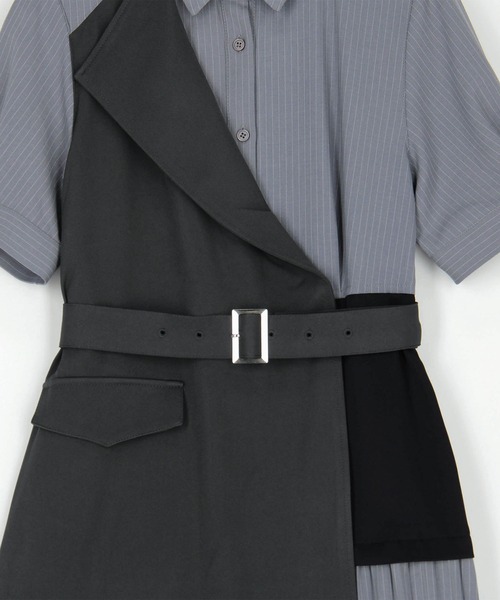 NICOLE CLUB（ニコル　クラブ）の「ジレドッキングワンピース（ワンピース・レディース・サックスブルー/オフホワイト/グレー・MEDIUM）」の20枚目の写真