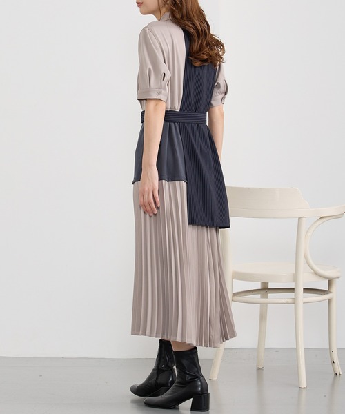 NICOLE CLUB（ニコル　クラブ）の「ジレドッキングワンピース（ワンピース・レディース・サックスブルー/オフホワイト/グレー・MEDIUM）」の4枚目の写真