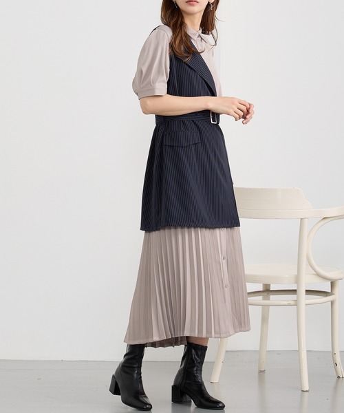 NICOLE CLUB（ニコル　クラブ）の「ジレドッキングワンピース（ワンピース・レディース・サックスブルー/オフホワイト/グレー・MEDIUM）」の7枚目の写真