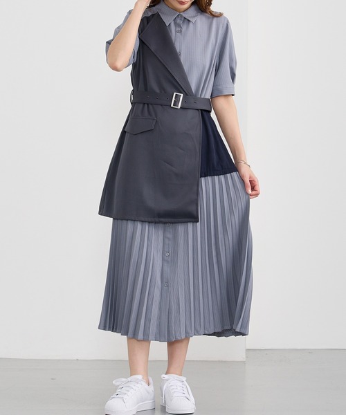 NICOLE CLUB（ニコル　クラブ）の「ジレドッキングワンピース（ワンピース・レディース・サックスブルー/オフホワイト/グレー・MEDIUM）」の8枚目の写真