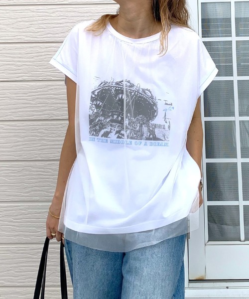 Q（キュー）の「カルーセルチュールT（Tシャツ/カットソー・レディース・オリーブ/ホワイト・MEDIUM）」の11枚目の写真