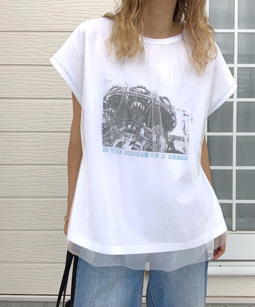 Q（キュー）の「カルーセルチュールT（Tシャツ/カットソー・レディース・オリーブ/ホワイト・MEDIUM）」の13枚目の写真