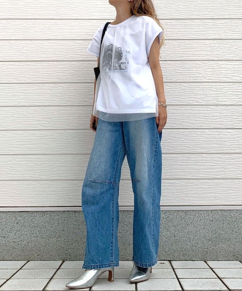 Q（キュー）の「カルーセルチュールT（Tシャツ/カットソー・レディース・オリーブ/ホワイト・MEDIUM）」の20枚目の写真