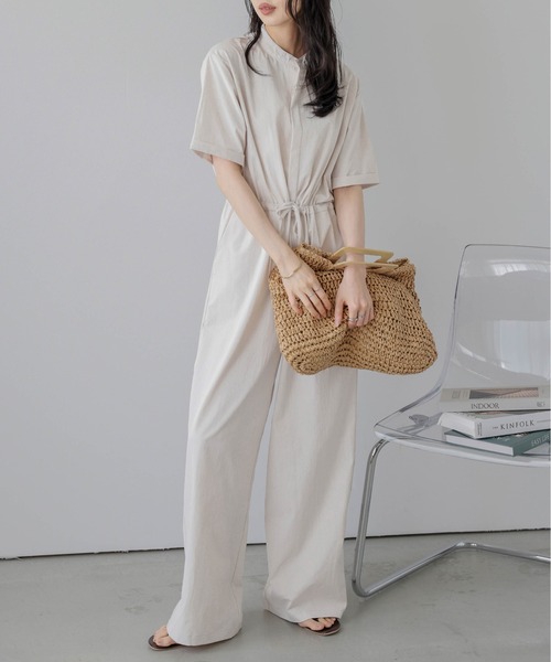 SUGAR BISKET(シュガービスケット)の「ウエストデザインオールインワン(つなぎ/オールインワン・レディース・ブラック/ベージュ/キナリ・フリー)」の2枚目の写真