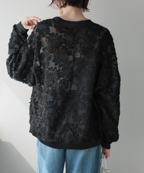 each（イーチ）の「ジャガードシアーVネックカーディガン（カーディガン/ボレロ・レディース・グレー/ブラック/ホワイト・FREE）」の10枚目の写真