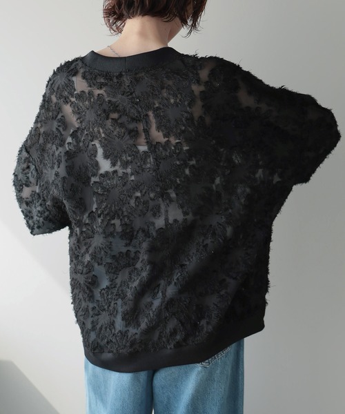 each（イーチ）の「ジャガードシアーVネックカーディガン（カーディガン/ボレロ・レディース・グレー/ブラック/ホワイト・FREE）」の11枚目の写真