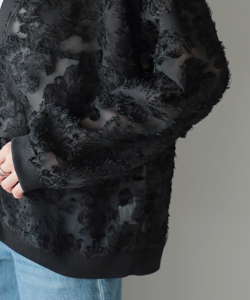 each（イーチ）の「ジャガードシアーVネックカーディガン（カーディガン/ボレロ・レディース・グレー/ブラック/ホワイト・FREE）」の13枚目の写真