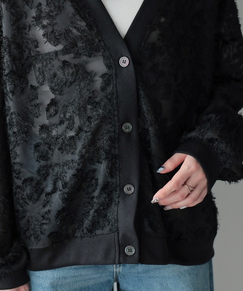 each（イーチ）の「ジャガードシアーVネックカーディガン（カーディガン/ボレロ・レディース・グレー/ブラック/ホワイト・FREE）」の14枚目の写真