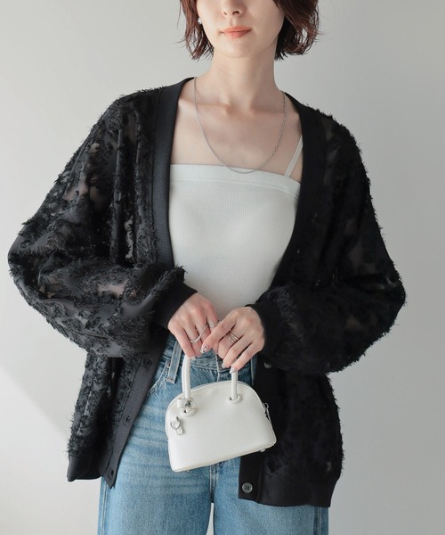 each（イーチ）の「ジャガードシアーVネックカーディガン（カーディガン/ボレロ・レディース・グレー/ブラック/ホワイト・FREE）」の16枚目の写真