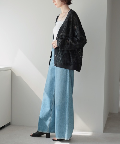 each（イーチ）の「ジャガードシアーVネックカーディガン（カーディガン/ボレロ・レディース・グレー/ブラック/ホワイト・FREE）」の18枚目の写真