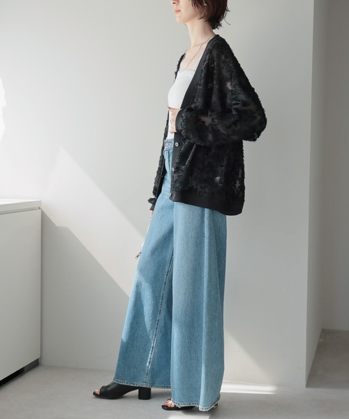 each（イーチ）の「ジャガードシアーVネックカーディガン（カーディガン/ボレロ・レディース・グレー/ブラック/ホワイト・FREE）」の19枚目の写真