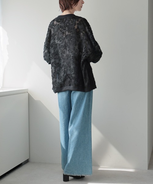 each（イーチ）の「ジャガードシアーVネックカーディガン（カーディガン/ボレロ・レディース・グレー/ブラック/ホワイト・FREE）」の21枚目の写真