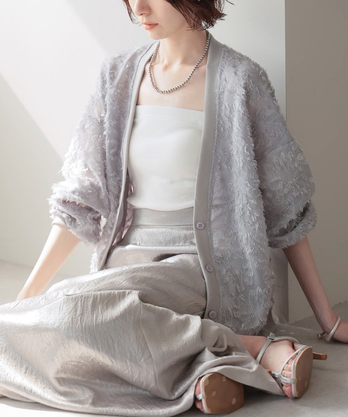 each（イーチ）の「ジャガードシアーVネックカーディガン（カーディガン/ボレロ・レディース・グレー/ブラック/ホワイト・FREE）」の22枚目の写真